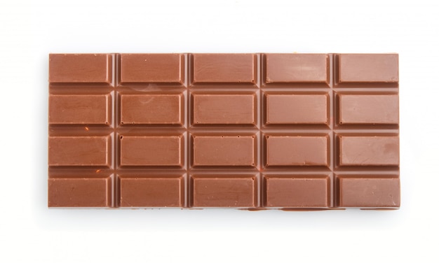 Milk chocolate bar isolated on white background