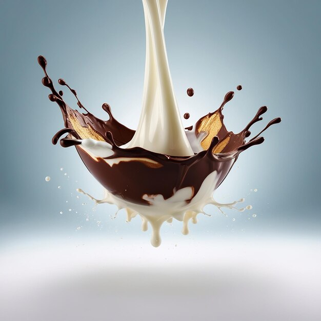 Photo a milk and chocolate splash suspended in midair