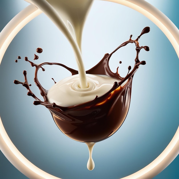 Photo a milk and chocolate splash suspended in midair