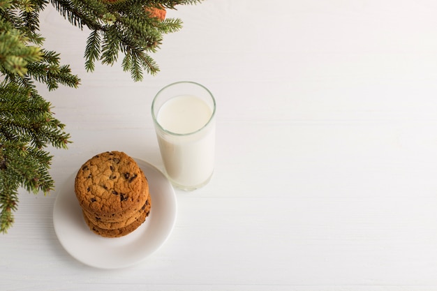 Milk and cookies for Santa Claus under the christmas tree