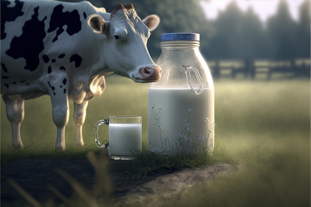 Milk and cow's outdoor