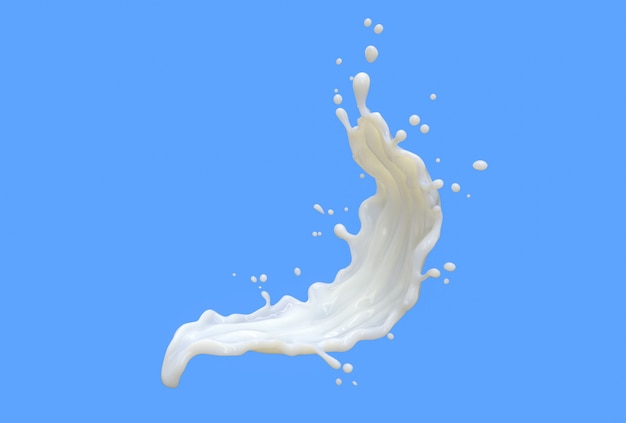 milk curve splashes isolate on blue background 3d render