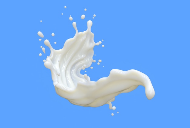 milk curve splashes isolate on blue background 3d render