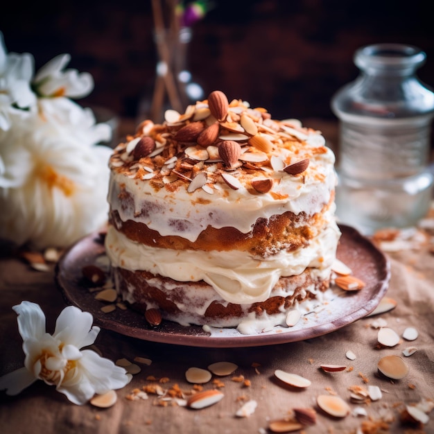 Milk amp Honey Cake with Whipped Mascarpone Cream and Spiced Toasted Almonds