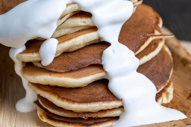 Milk pancakes made of wheat flour close up