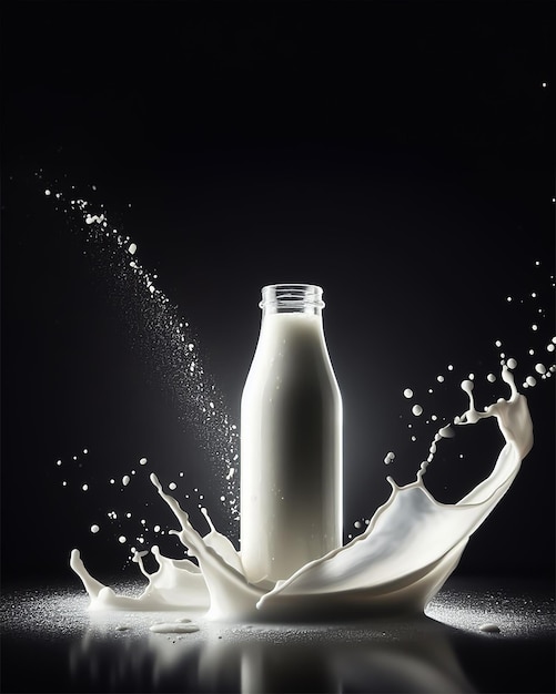 Milk pour splash isolated on black background