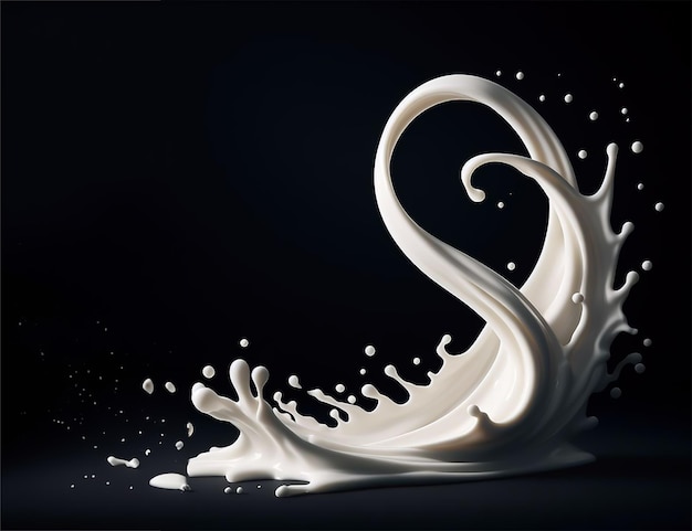 Milk pour splash isolated on black background