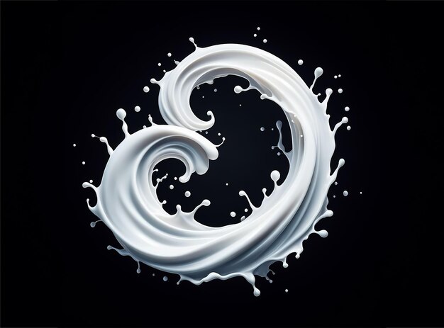 Milk pour splash isolated on black background