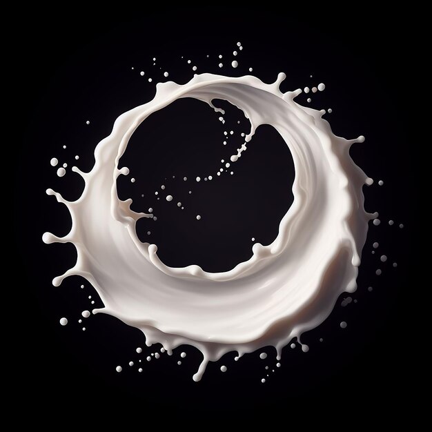 Milk pour splash isolated on black background