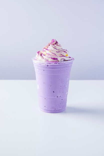 Milk and Purple Sweet Potato Frappe with Whipped Cream