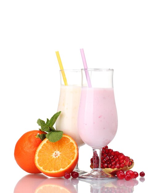 Milk shakes with fruits isolated on white