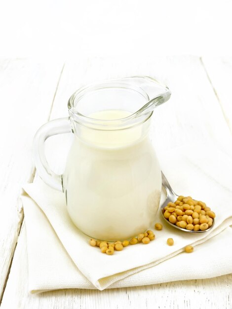 Milk soy in jug on white board