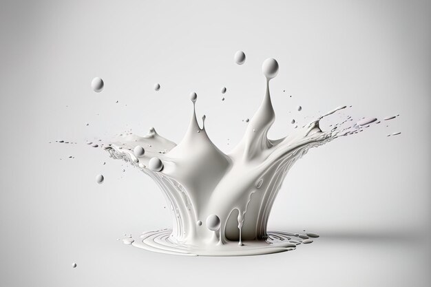 Milk spills and droplets on a white background