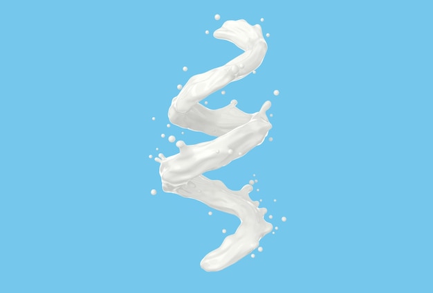 milk spiral splashes isolate on blue background 3d render