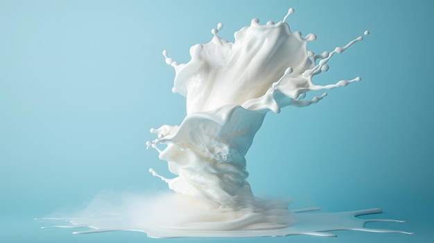 Photo milk splash on blue represents creativity and freshness