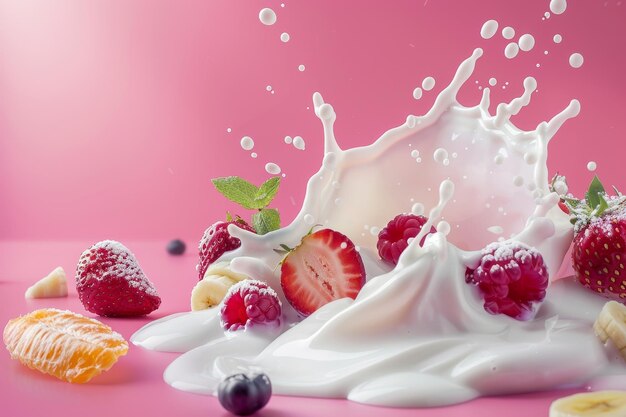 Milk splash with fruits Generative AI