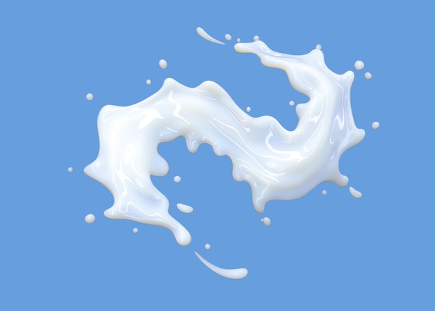 Milk splashes curve isolate on blue background Liqiud splash 3D Render