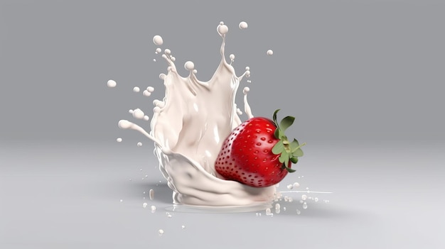 Milk splashing on strawberry Generative ai