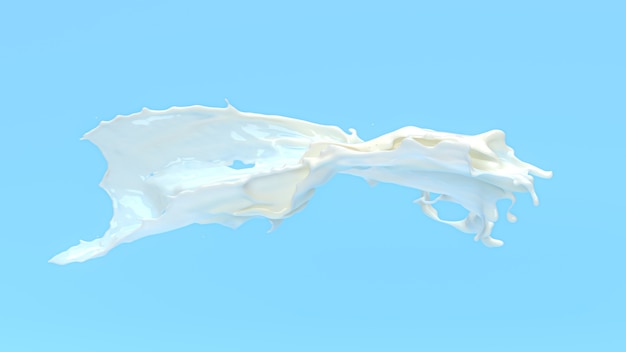 Milk water are spreading in mid-air. 3D scene.