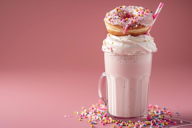 Photo milkshake glass with donut