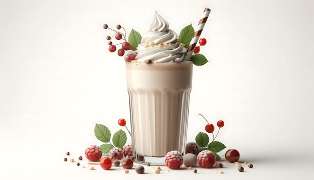 Photo milkshake is isolated on a white background with a clipping path hd image a semirealistic image