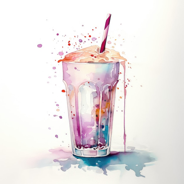 Milkshake watercolor illustration generative ai