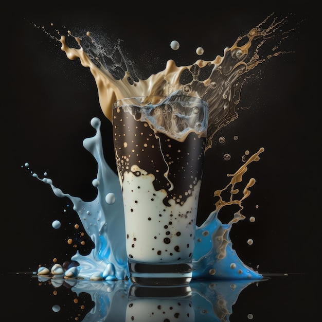 Milkshake with cocoa and chocolate splashes Generative AI