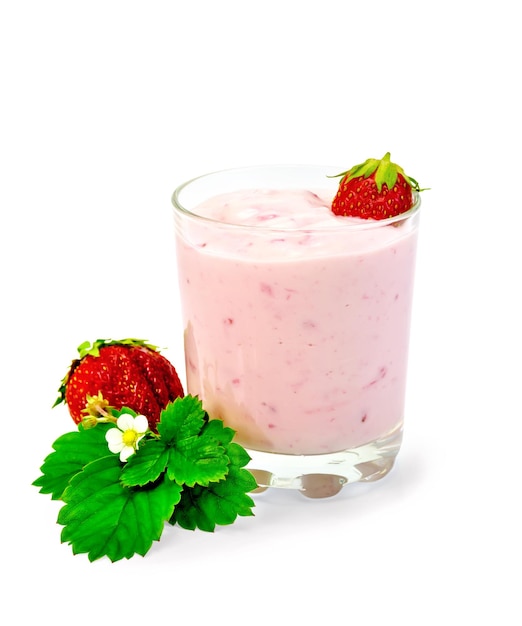 Milkshake with strawberry and leaf