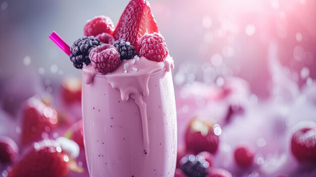 Milkshake yogurt with fruit berry splash juicy Background concept