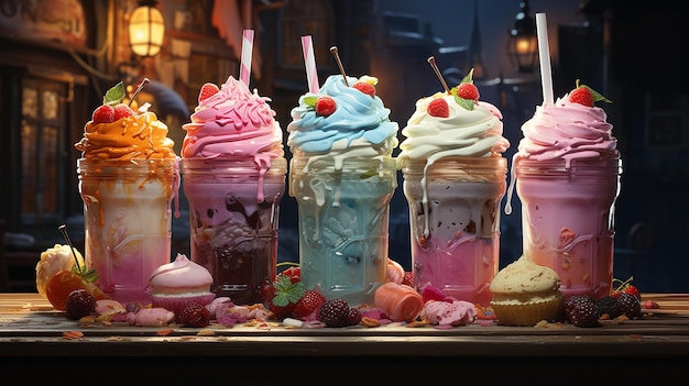 Photo milkshakes_in_the_style_of_speedpainting_pink_yellow_and