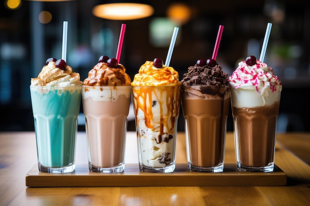 Milkshakes with a combination of different flavors available at a caf