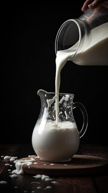 Milky Delight Captivating Shot of a White Pitcher Pouring a Stream of Fresh Milk a Dairy Dream