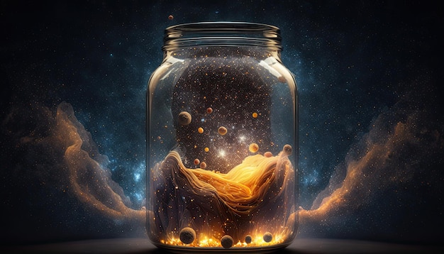 Milky way galaxy in a jar with magic light