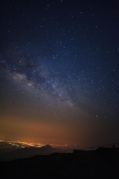 Milky way galaxy at Phutabberk Phetchabun in ThailandLong exposure photographWith grain