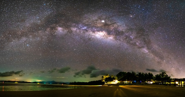 The milky way and many stars on the sky in the dark night.