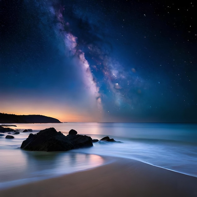 A milky way over the ocean at night