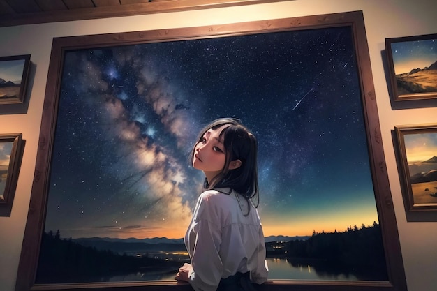 Milky way romantic night sky full of stars the girl looking up at the starry sky miss love you