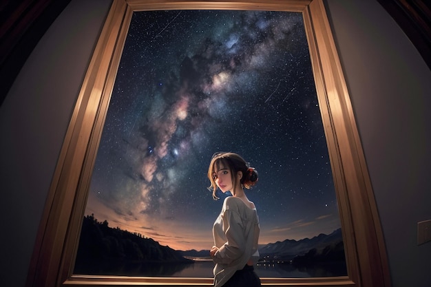 Milky way romantic night sky full of stars the girl looking up at the starry sky miss love you