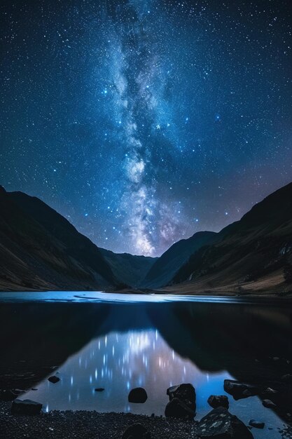 Milky Way Shining Above Mountain Lake