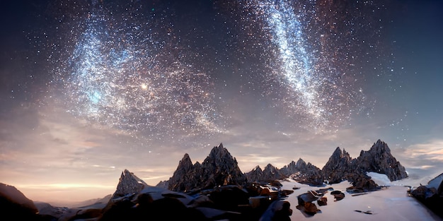 Milky way with mountains 3D