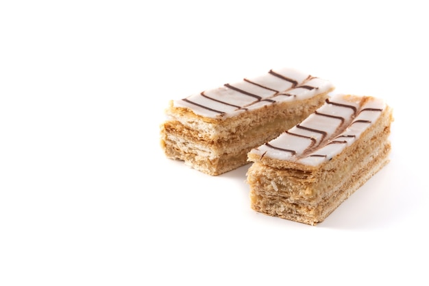 Millefoglie or French mille-feuille isolated on white background