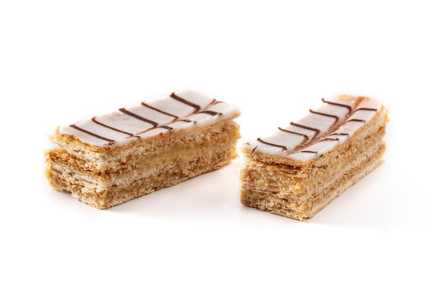 Millefoglie or French mille-feuille isolated on white background