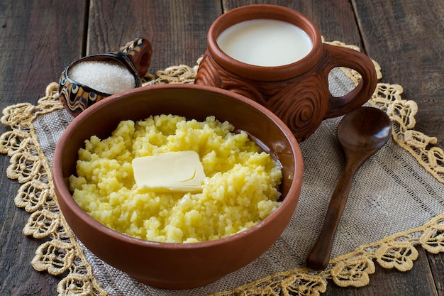 Millet porridge with butter and milk