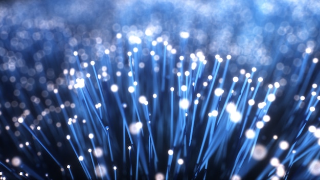 Millions of fiber optic cables with light movement