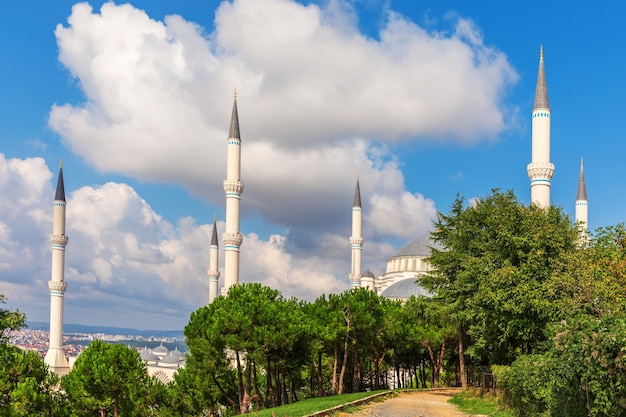 Minarets of the Camlica Mosque in Istanbul Turkey