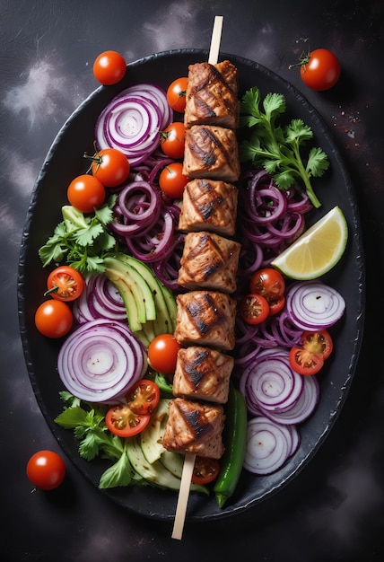 Minced Lula kebab grilled turkey chicken with fresh vegetables