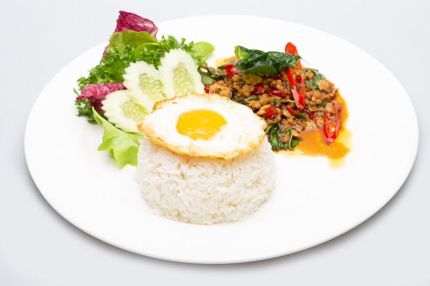 Minced pork basil rice Fried egg. Popular Thai food