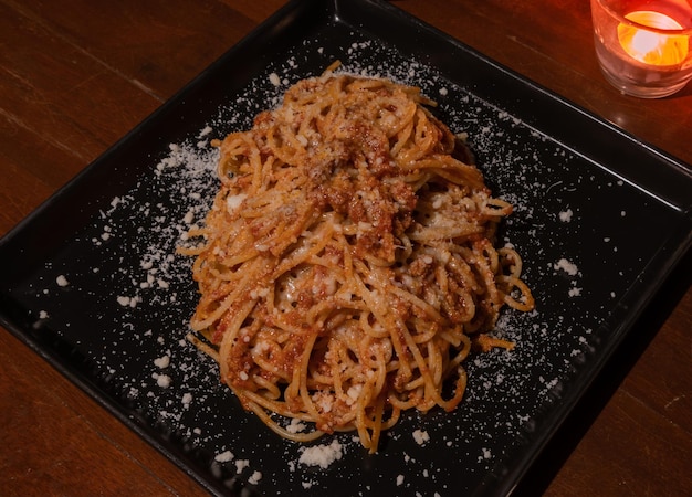 Minced pork spaghetti with tomato sauce