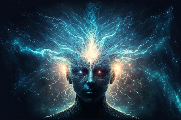 Mind connecting with the universe, person meditating, Generative AI