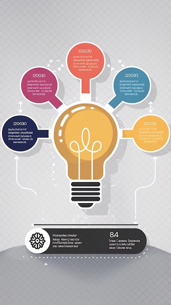 Mind map infographic template with a light bulb with six branches representing different thoughts